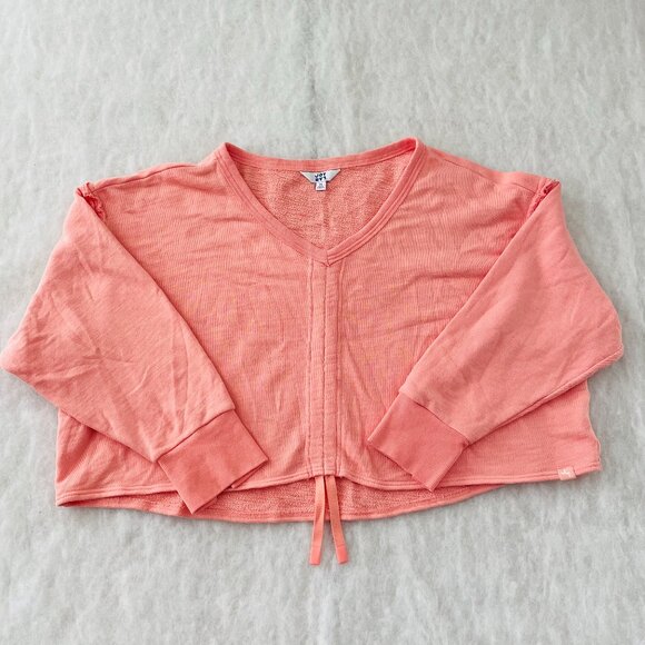 JoyLab Womens Coral Pink Ruched Front V-Neck Modern Cropped Sweatshirt Size XL - Picture 1 of 7
